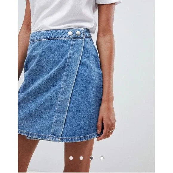 Asos Denim Wrap Skirt Women Blue Jean Size 4 - Picture 8 of 9